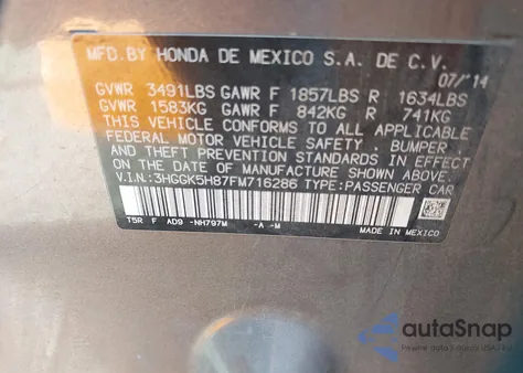 2015 Honda Fit Ex/Ex-L из США, поврежденный, VIN 3HGGK5H87FM716286